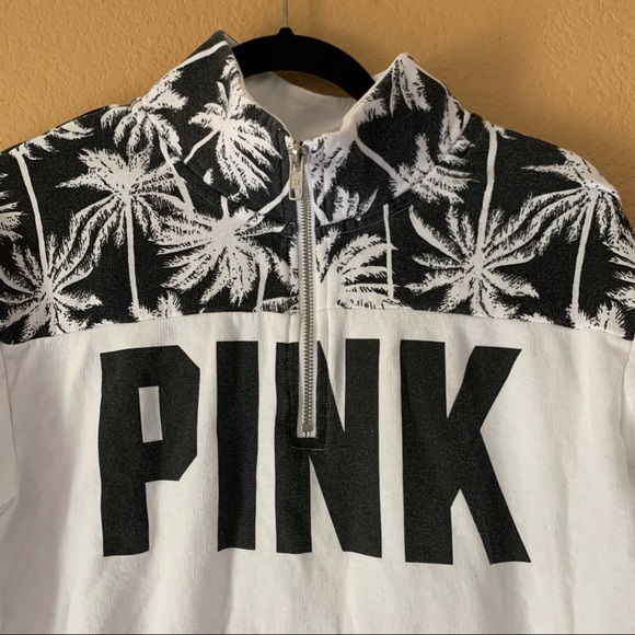 PINK Victoria’s Secret White & Black/Palm Tree 1/4 Zip Pullover - Size Small - Picture 9 of 9